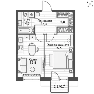 Квартира 1-комн. квартира, 41.6 м² ЖК «Флагман» Фото 1 Квартира 1-комн. квартира, 41.6 м² ЖК «Флагман» Фото 1