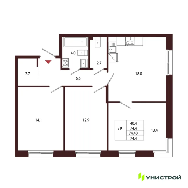 Планировка 3-комн. квартира, 74.4 м² ЖК «Лисино» Планировка 3-комн. квартира, 74.4 м² ЖК «Лисино»
