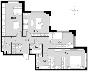 Квартира 3-комн. квартира, 91.3 м² ЖК «Sydney City» Фото 1 Квартира 3-комн. квартира, 91.3 м² ЖК «Sydney City» Фото 1