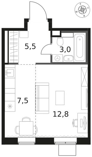 Квартира Студия, 28.8 м² ЖК «1-й Химкинский» Фото 1 Квартира Студия, 28.8 м² ЖК «1-й Химкинский» Фото 1