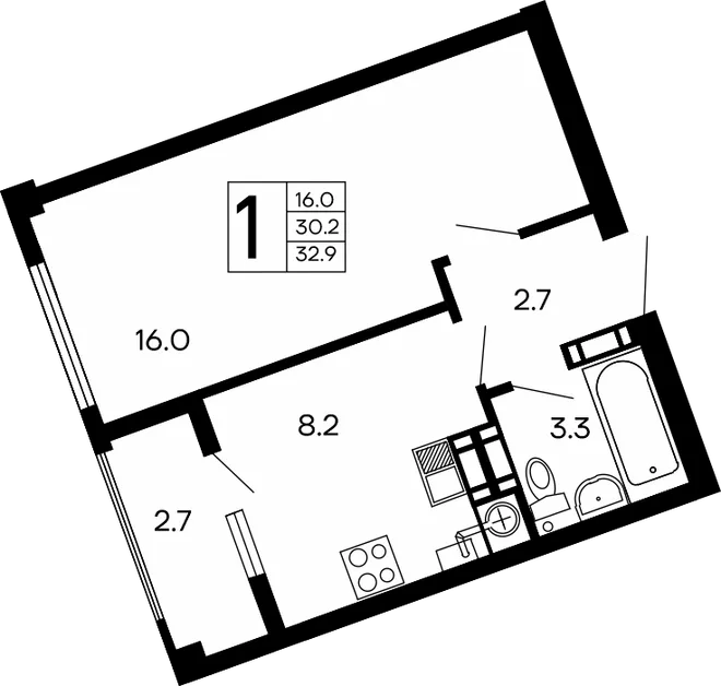 Планировка 1-комн. квартира, 32.9 м² ЖК «Семейный» Планировка 1-комн. квартира, 32.9 м² ЖК «Семейный»