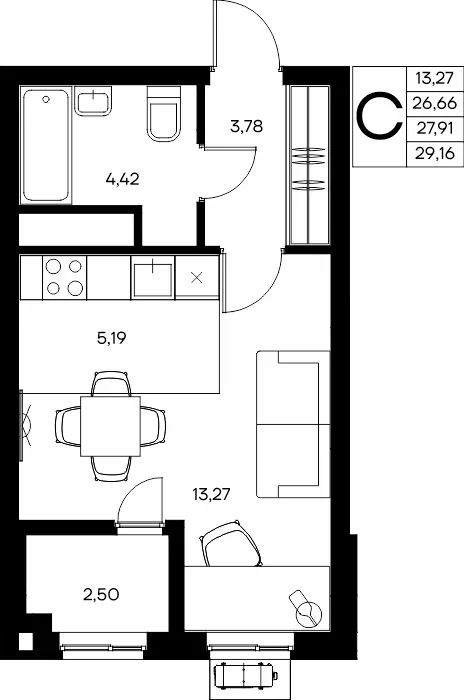 Планировка Студия, 29.16 м² ЖК «Прибрежный дом» Планировка Студия, 29.16 м² ЖК «Прибрежный дом»