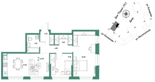 Планировка 2-комн. квартира, 67.57 м² ЖК «Страна.Парковая»