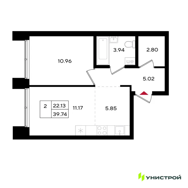 Планировка 2-комн. квартира, 39.78 м² ЖК «Уникум на Энгельса» Планировка 2-комн. квартира, 39.78 м² ЖК «Уникум на Энгельса»