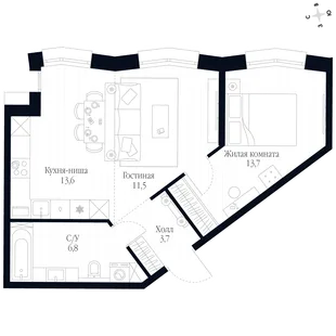 Квартира 2-комн. квартира, 49.3 м² ЖК «Фордевинд» Фото 1 Квартира 2-комн. квартира, 49.3 м² ЖК «Фордевинд» Фото 1