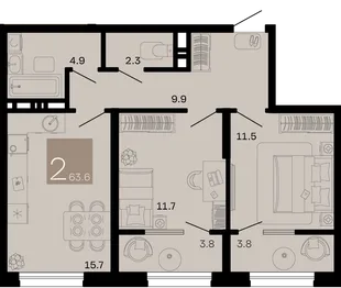 Планировка 2-комн. квартира, 63.6 м² ЖК «Хозяин морей»