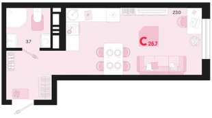 Планировка Студия, 26.7 м² ЖК «Первое место»