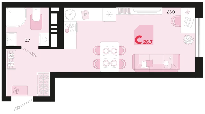 Планировка Студия, 26.7 м² ЖК «Первое место» Планировка Студия, 26.7 м² ЖК «Первое место»
