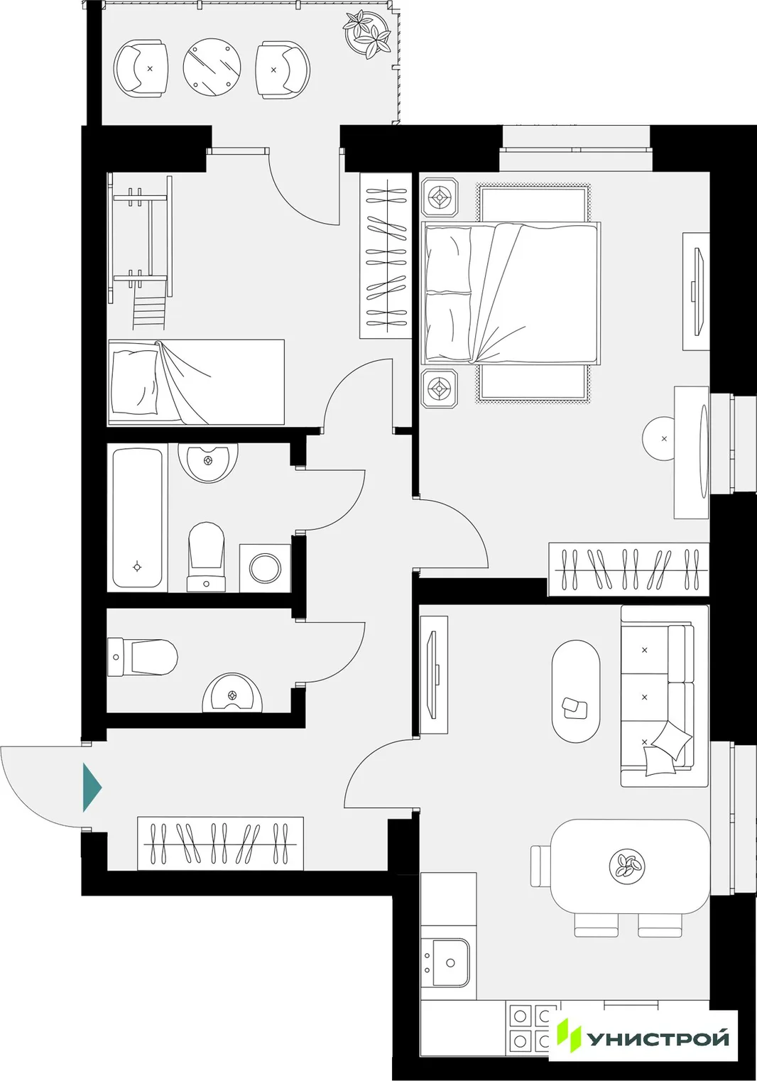 Планировка 2-комн. квартира, 60 м² ЖК «Уникум на Амирхана»