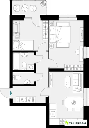 Планировка 2-комн. квартира, 60 м² ЖК «Уникум на Амирхана»