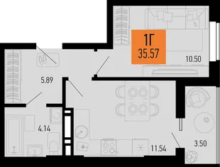 Планировка 1-комн. квартира, 35.57 м² ЖК «Столицыно»