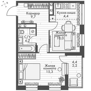 Квартира 2-комн. квартира, 45.8 м² ЖК «ФоРест» Фото 1 Квартира 2-комн. квартира, 45.8 м² ЖК «ФоРест» Фото 1