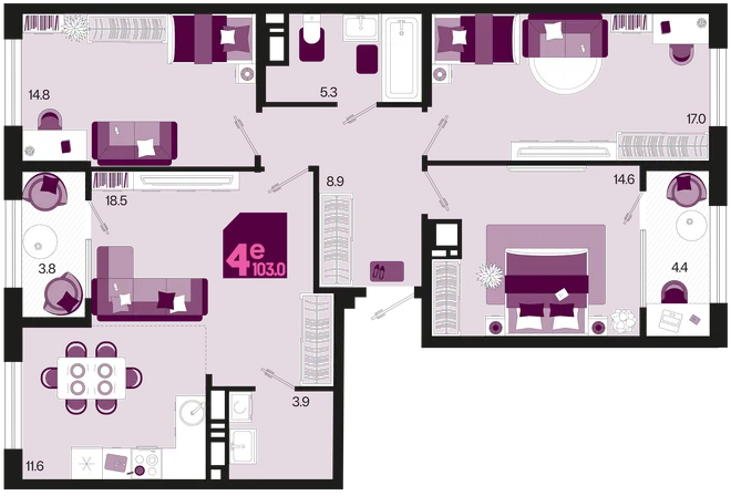 Планировка 4-комн. квартира, 103 м² ЖК «Первое место» Планировка 4-комн. квартира, 103 м² ЖК «Первое место»