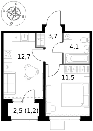 Квартира 1-комн. квартира, 33.2 м² ЖК «1-й Ясеневский» Фото 1