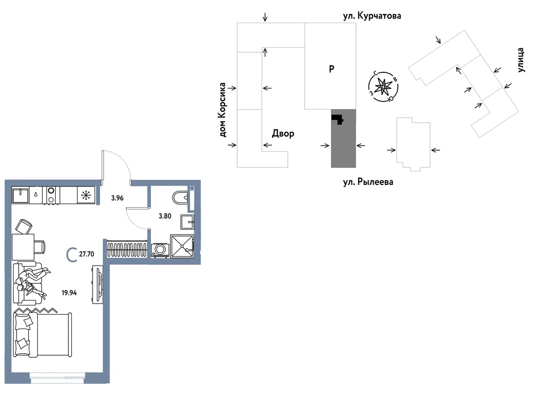 Планировка Студия, 27.66 м² ЖК «Остров-сад»