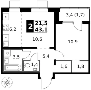 Квартира 2-комн. квартира, 44.2 м² ЖК «1-й Ясеневский» Фото 1 Квартира 2-комн. квартира, 44.2 м² ЖК «1-й Ясеневский» Фото 1