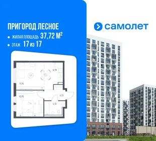 Планировка 1-комн. квартира, 37.72 м² ЖК «Пригород Лесное»