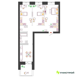 Планировка 1-комн. квартира, 48.44 м² ЖК «Южный бульвар 2»