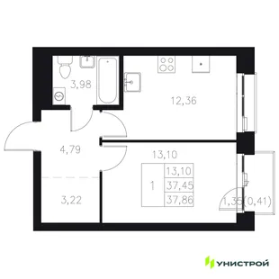 Планировка 1-комн. квартира, 37.86 м² ЖК «Statum»