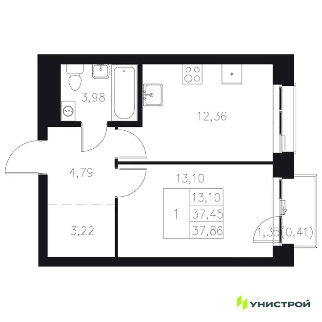 Планировка 1-комн. квартира, 37.86 м² ЖК «Statum» Планировка 1-комн. квартира, 37.86 м² ЖК «Statum»