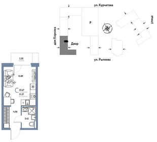 Планировка Студия, 23.67 м² ЖК «Остров-сад»