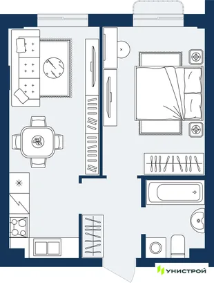 Планировка 1-комн. квартира, 37.72 м² ЖК «ГРАНД БЕРЕГ»