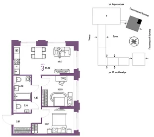 Планировка 3-комн. квартира, 55.93 м² ЖК «Сердце Сибири»