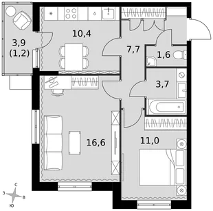 Квартира 2-комн. квартира, 52.2 м² ЖК «Олимп» Фото 1 Квартира 2-комн. квартира, 52.2 м² ЖК «Олимп» Фото 1