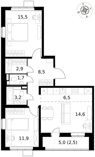 Квартира 3-комн. квартира, 67.3 м² ЖК «1-й Химкинский» Фото 1