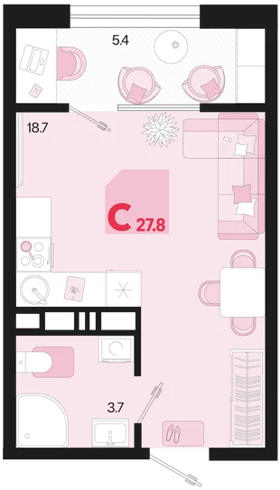 Планировка Студия, 27.8 м² ЖК «Первое место»
