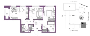 Планировка 3-комн. квартира, 57.09 м² ЖК «Сердце Сибири»