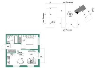 Планировка 2-комн. квартира, 41.02 м² ЖК «Остров-сад»