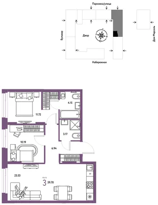 Планировка 3-комн. квартира, 59.7 м² ЖК «Европейский берег 2.0»