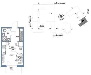 Планировка Студия, 25.33 м² ЖК «Остров-сад»