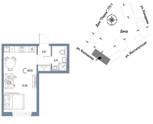 Планировка Студия, 28.22 м² ЖК «Страна.Парковая»