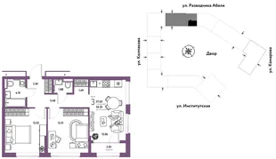 Планировка 3-комн. квартира, 57.65 м² ЖК «Страна.Парковая»