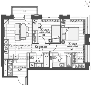 Квартира 2-комн. квартира, 61 м² ЖК «Философия» Фото 1 Квартира 2-комн. квартира, 61 м² ЖК «Философия» Фото 1