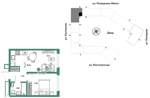 Планировка 2-комн. квартира, 36.63 м² ЖК «Страна.Парковая»