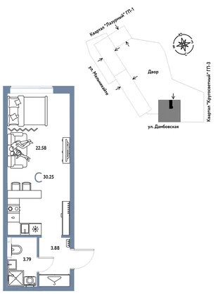 Планировка Студия, 30.25 м² ЖК «Страна Прибрежная»