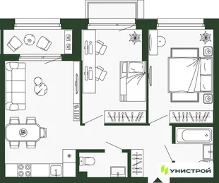 Планировка 2-комн. квартира, 59.6 м² ЖК «Парковый квартал 2.0»