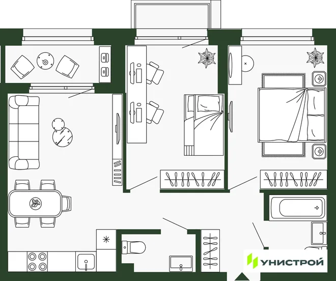 Планировка 2-комн. квартира, 59.6 м² ЖК «Парковый квартал 2.0» Планировка 2-комн. квартира, 59.6 м² ЖК «Парковый квартал 2.0»