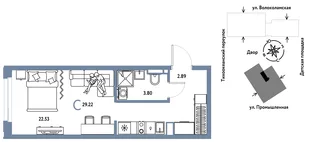 Планировка Студия, 29.22 м² ЖК «Страна Прибрежная»