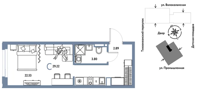 Планировка Студия, 29.22 м² ЖК «Страна Прибрежная»