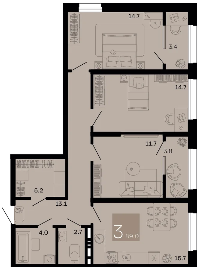 Планировка 3-комн. квартира, 89 м² ЖК «Хозяин морей» Планировка 3-комн. квартира, 89 м² ЖК «Хозяин морей»