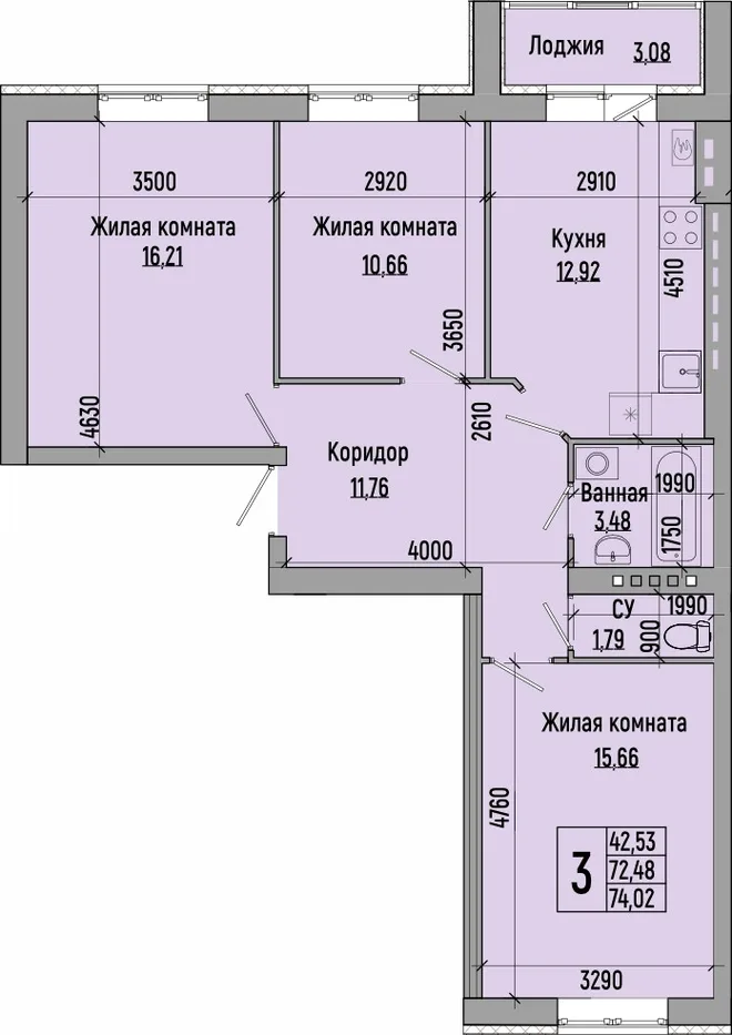 Планировка 3-комн. квартира, 74.02 м² ЖК «мкр. Долина» Планировка 3-комн. квартира, 74.02 м² ЖК «мкр. Долина»