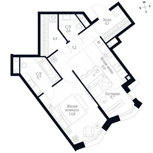 Квартира 2-комн. квартира, 52.5 м² ЖК «Фордевинд» Фото 1 Квартира 2-комн. квартира, 52.5 м² ЖК «Фордевинд» Фото 1