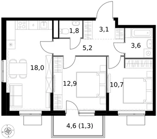Квартира 2-комн. квартира, 56.6 м² ЖК «1-й Измайловский» Фото 1 Квартира 2-комн. квартира, 56.6 м² ЖК «1-й Измайловский» Фото 1