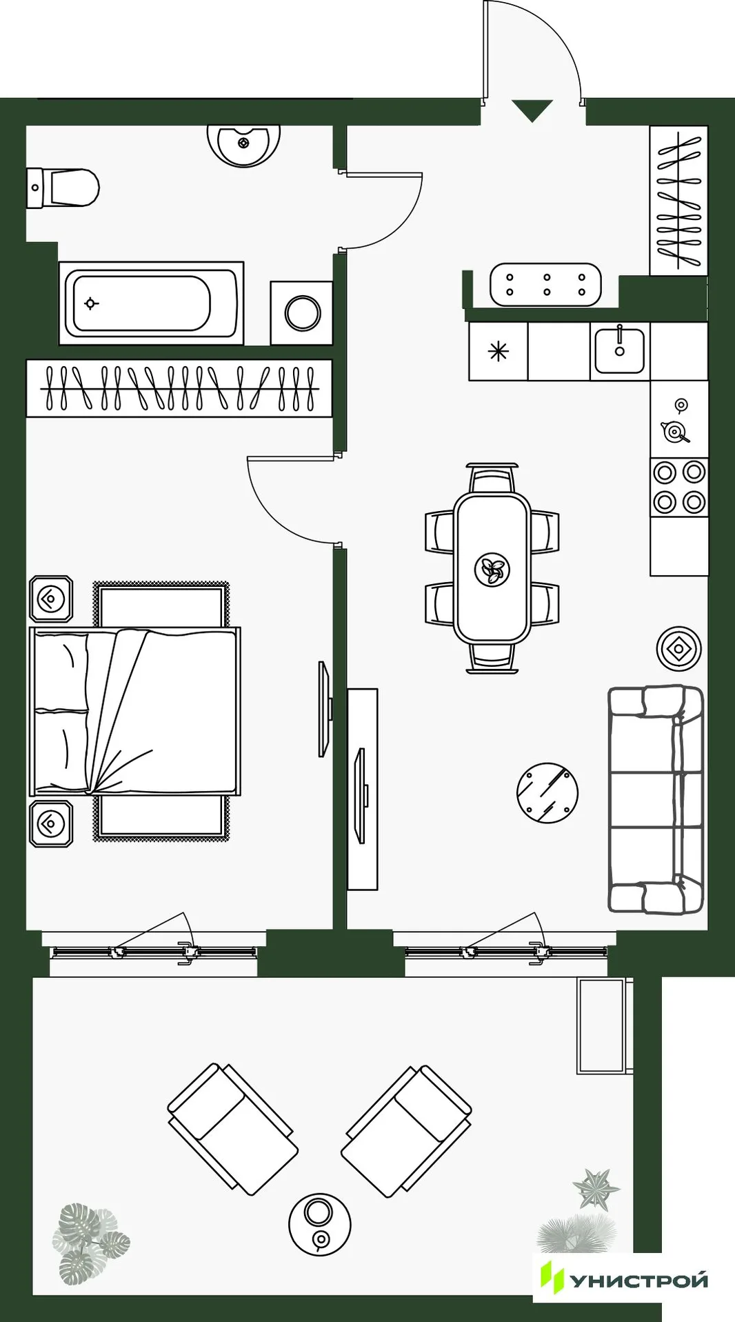 Планировка 2-комн. квартира, 49.13 м² ЖК «Парковый квартал 2.0»