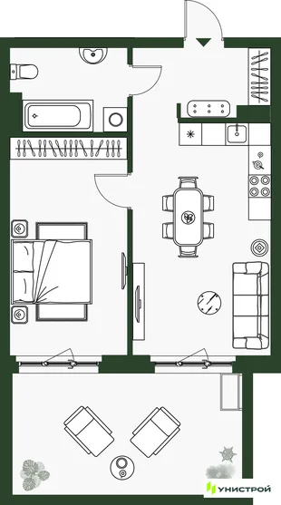 Планировка 2-комн. квартира, 49.13 м² ЖК «Парковый квартал 2.0»