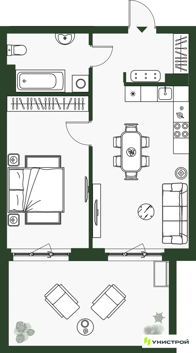 Планировка 2-комн. квартира, 49.13 м² ЖК «Парковый квартал 2.0» Планировка 2-комн. квартира, 49.13 м² ЖК «Парковый квартал 2.0»